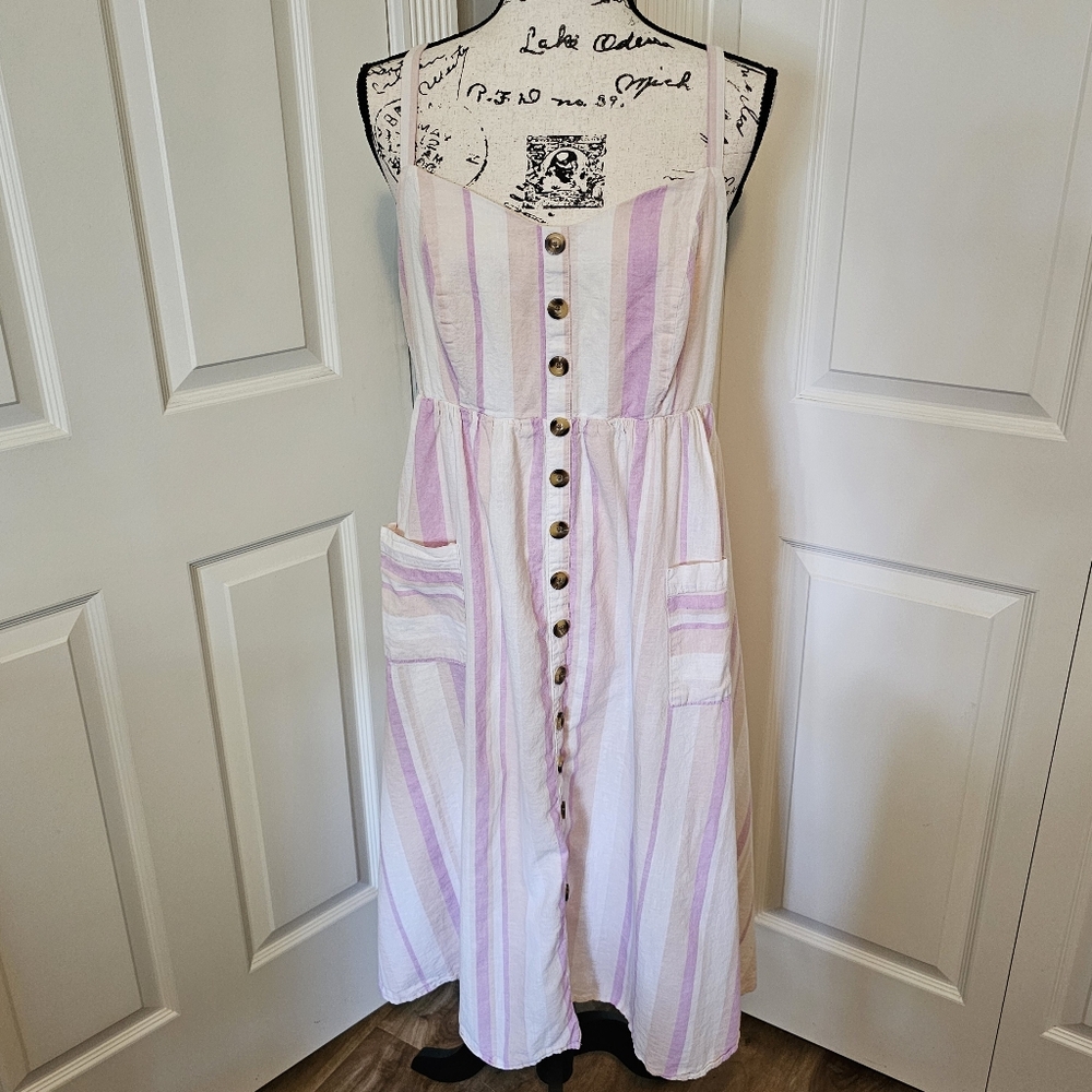 Torrid Striped Midi Linen Button-Front Dress - image 4